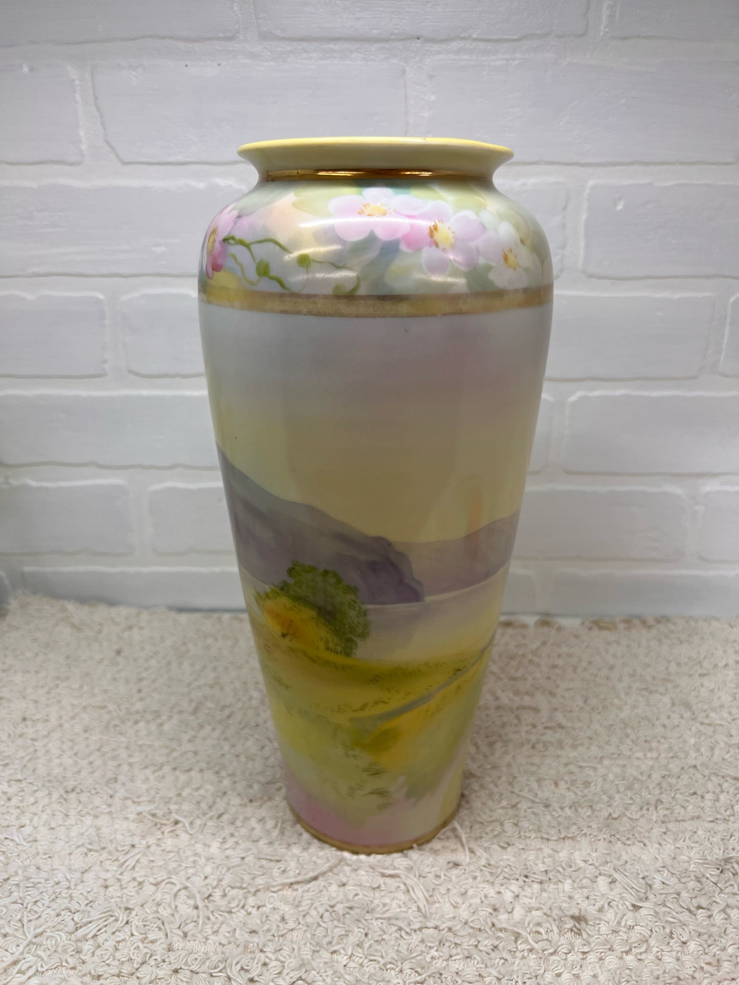 Nippon Hand Painted 12" Vase - Spring Blossom and Scenery
