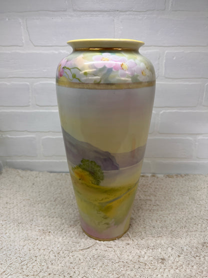 Nippon Hand Painted 12" Vase - Spring Blossom and Scenery