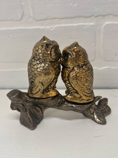 Vintage Metal Owls on Branch Salt & Pepper Set