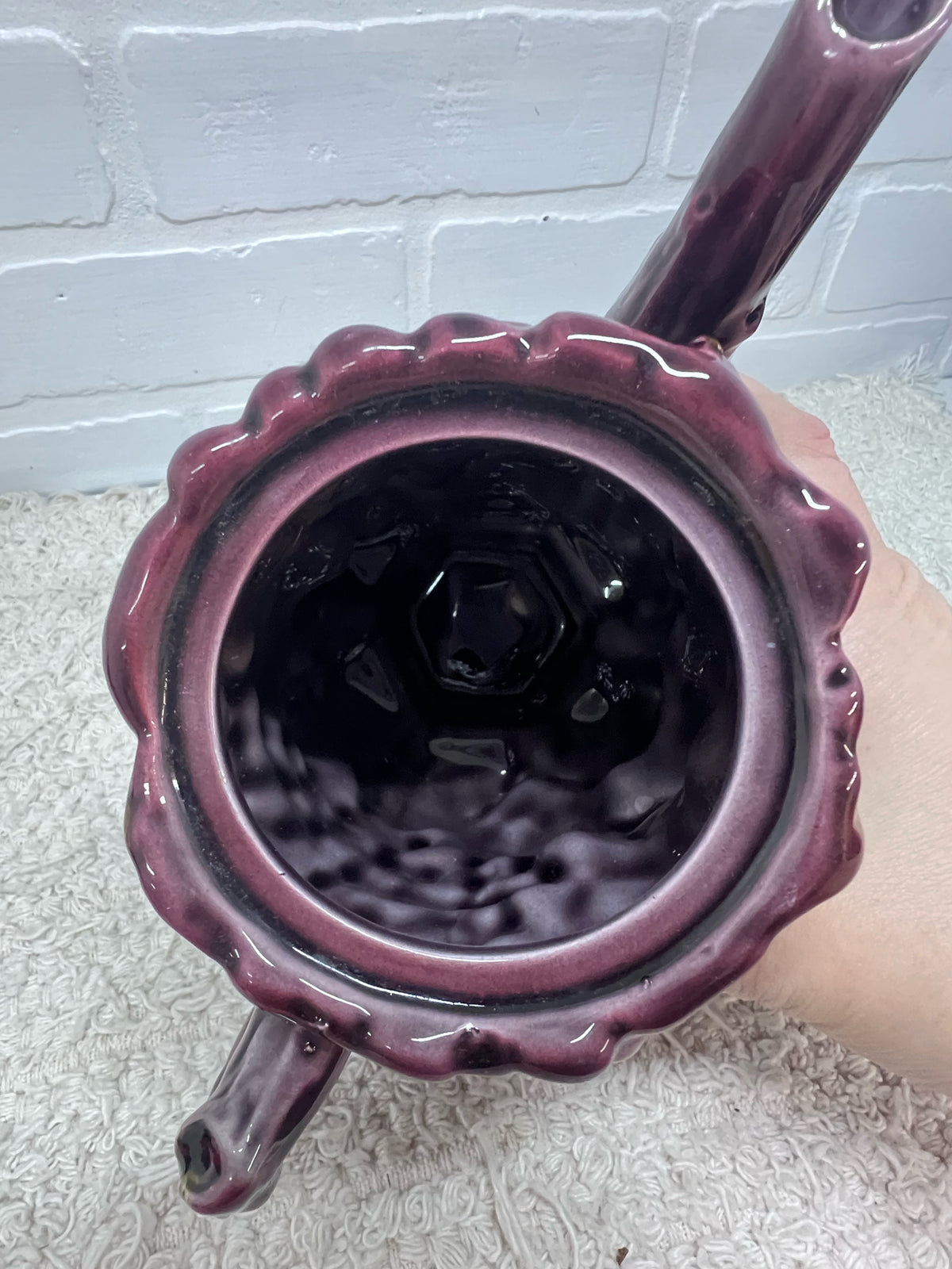 Inarco "Cool Claret" Plum Colored Ceramic Coffee Pot w/ 4 Mugs Circa 1960's
