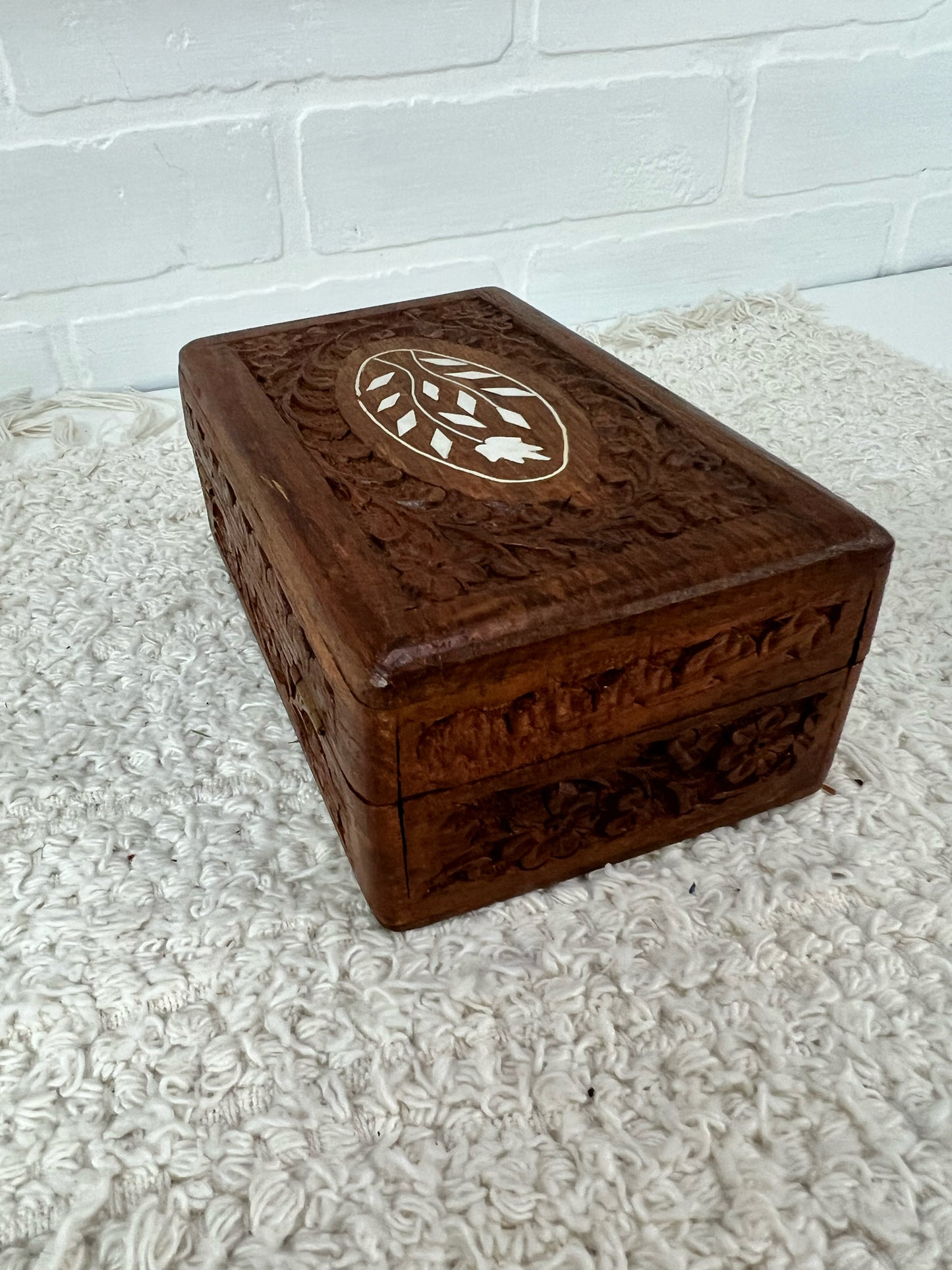 Carved floral wood box