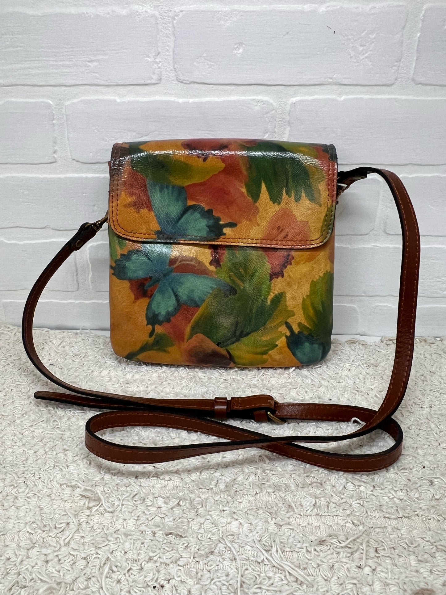 Patricia Nash Vallata Crossbody Bag - Leather with Butterfly Watercolor Print