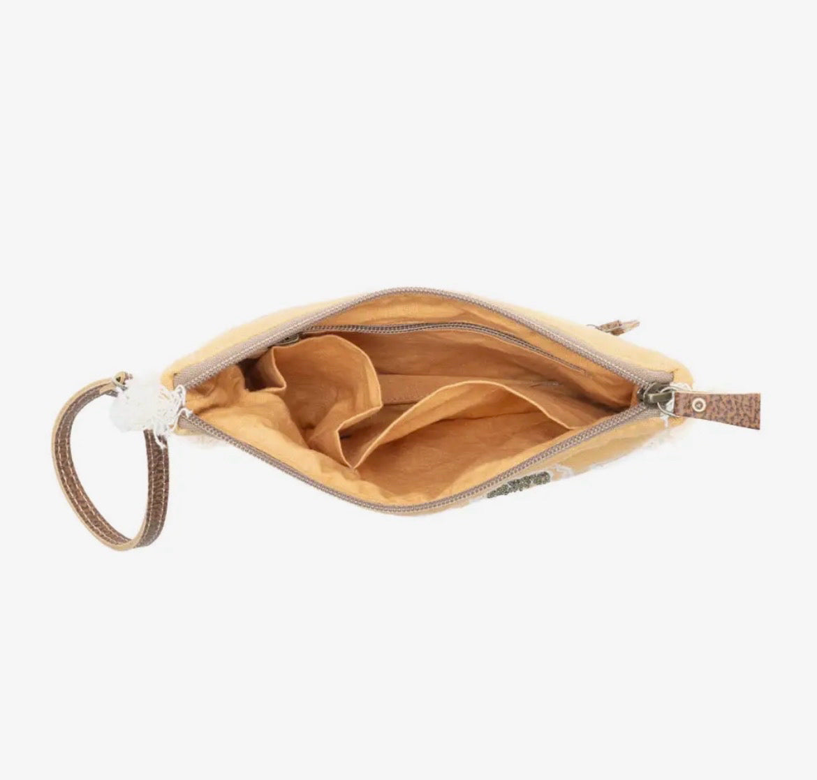Myra Bag Amber Harvest Embroidered Pouch in Sunshine Tan