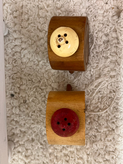 Vintage Anthropomorphic Alarm Clock Wooden Salt & Pepper Shakers