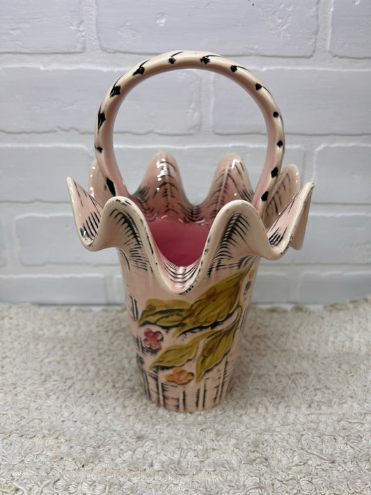 Hull Pottery 1950's 'Flite' T4 Pink Basket Vase