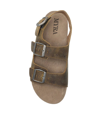 Mountain Path Distressed Brown Suede Leather Sandals by Myra Bag