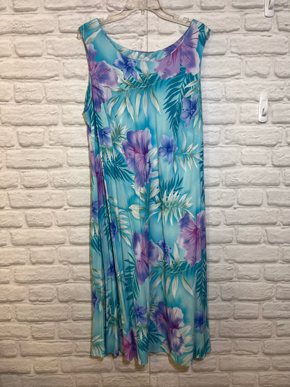 Size 2X Hilo Hattie Tank Maxi Dress Blue Tropical Pattern