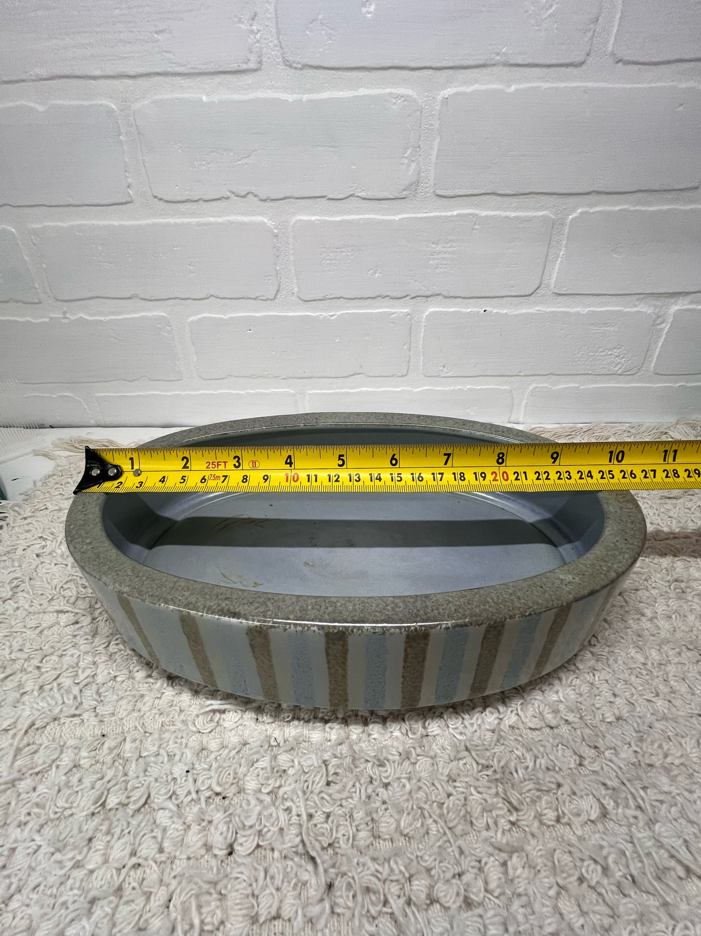 Red Wing Pottery Monarch Line Oval Shallow Planter Blue/Gray Stripe