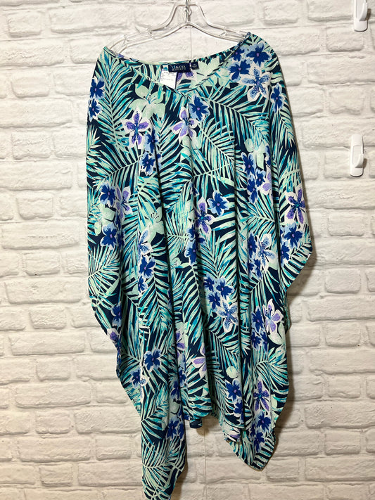 Size 1X D&Co blue tropical beach coverup