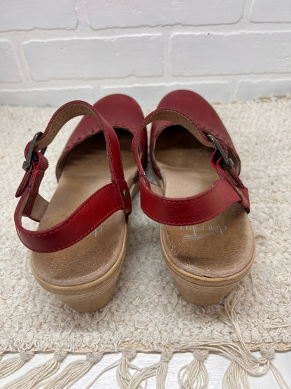Shoe Size 39 Dansko Red Mary Jane Style Leather & Wood Clogs