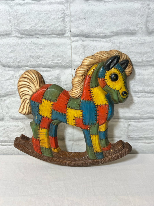 Vintage 70's patchwork rocking horse wall plaque