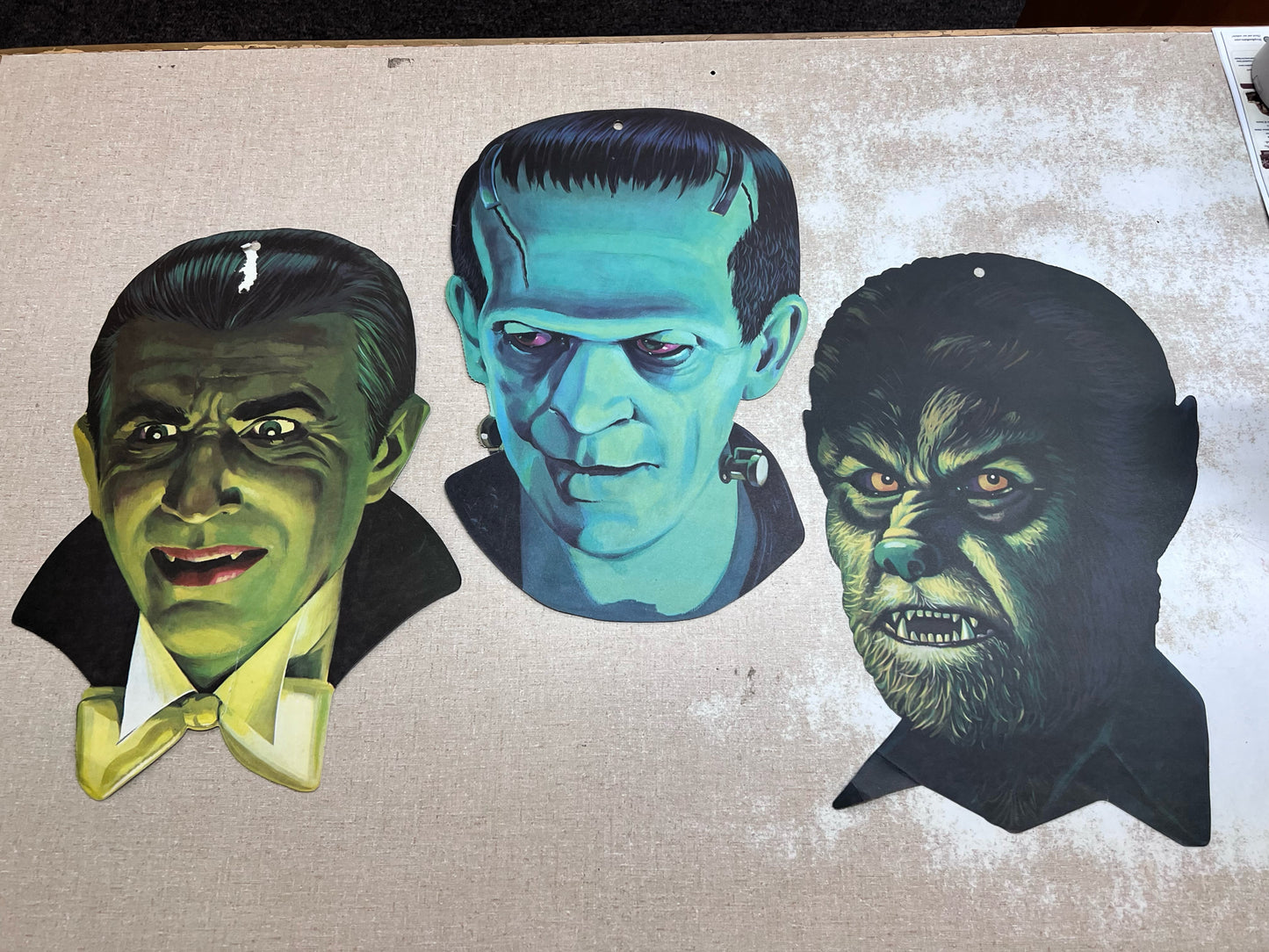 Vintage Universal Movie Monster Dracula, Frankenstein & Wolf Man 1960's Portrait