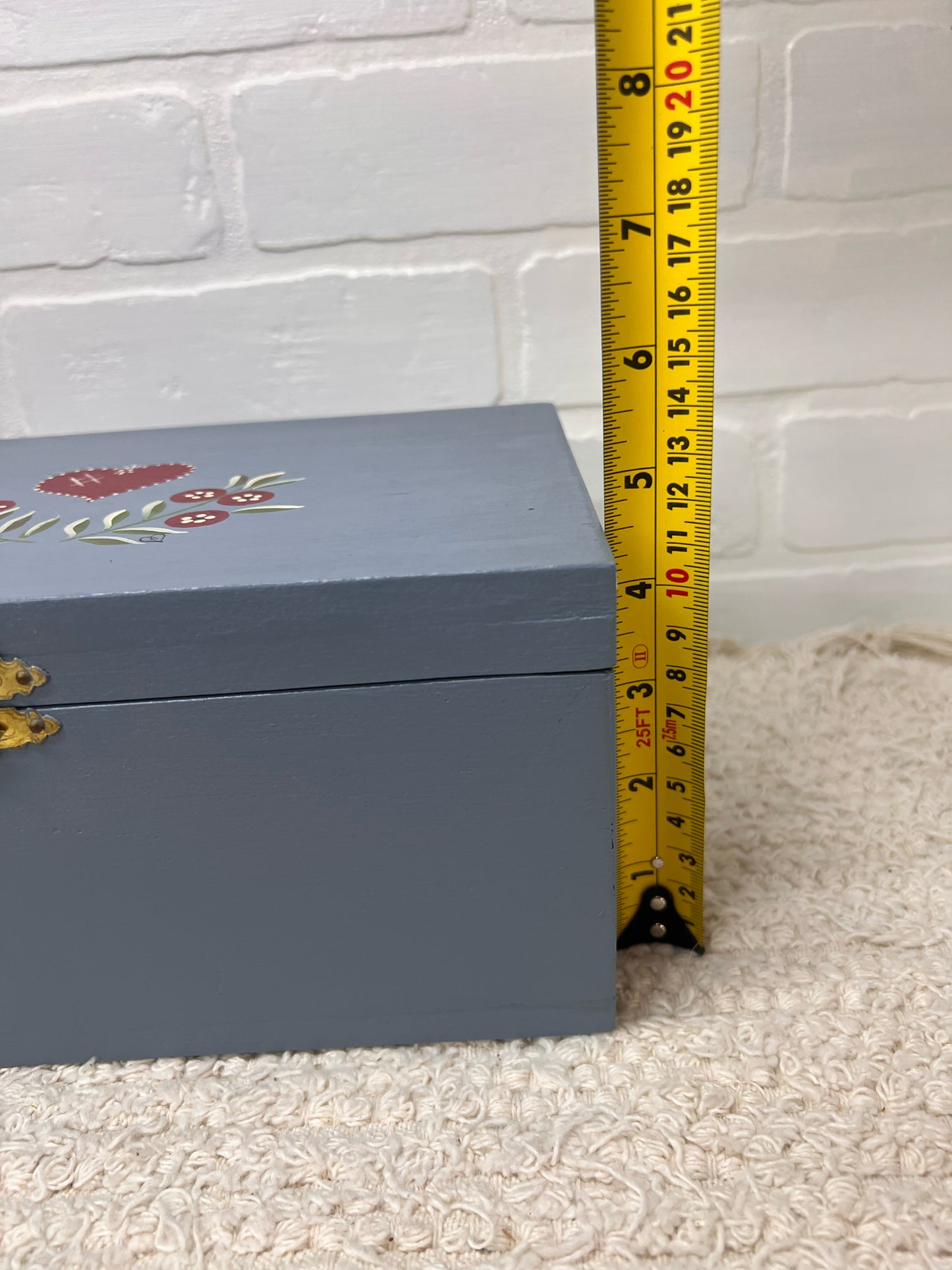 Vintage Blue Folk Art Painted Wood Box