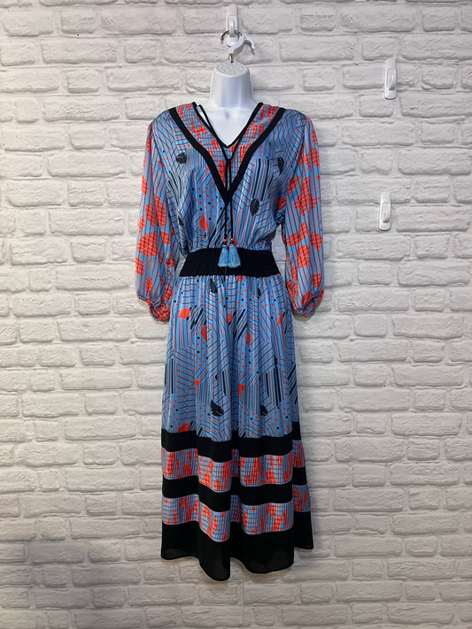Diane Freis Vintage 1980's Blue Multi Print Midi Dress