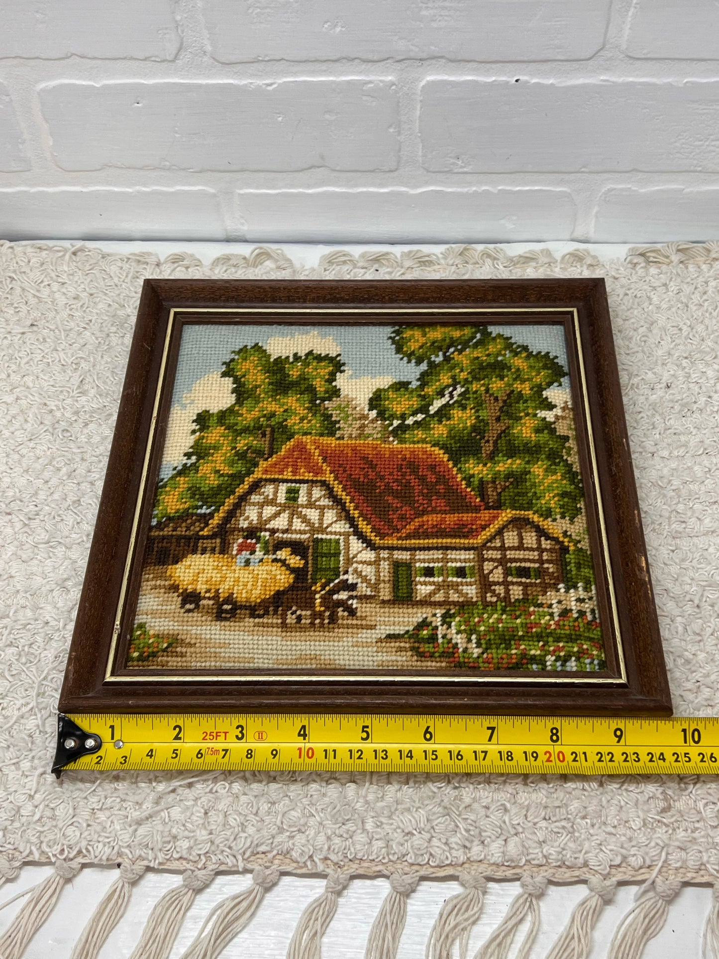 Vintage Needlepoint Farm Scene