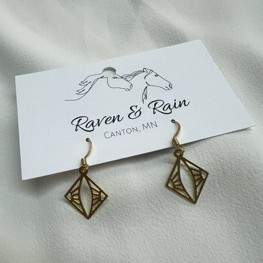 Raven & Rain Brass Diamond Shaped Earrings