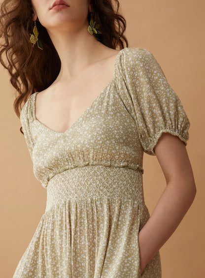 Bohera Bethalee Smocking Dress in Willow Green