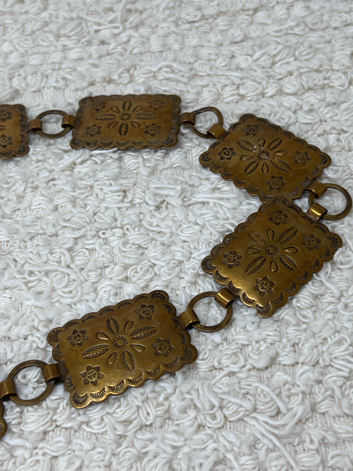 32" Copper Stamped Concho Belt Vintage 1970's