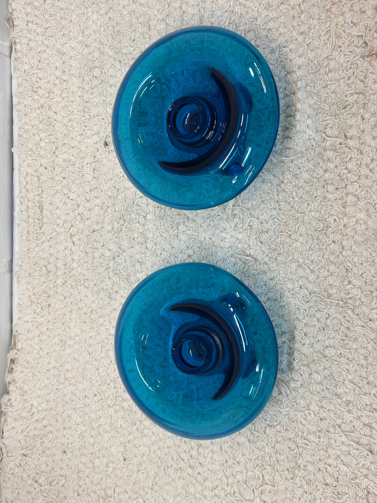 Viking Glass MCM Blue Blown Glass Taper Candle Holders (2)
