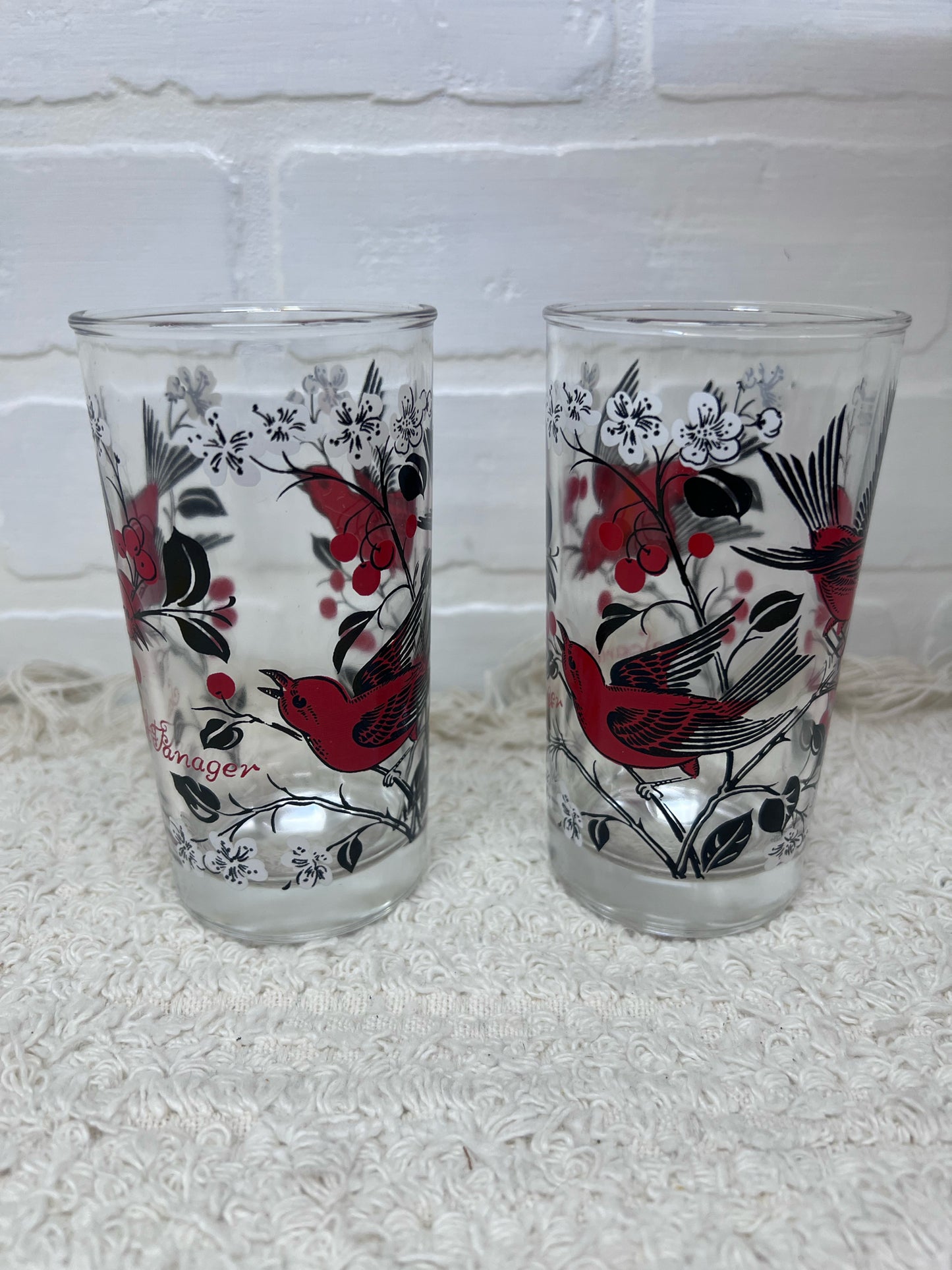Hazel Atlas Set of 2 Scarlet Tanager Drinking Glass