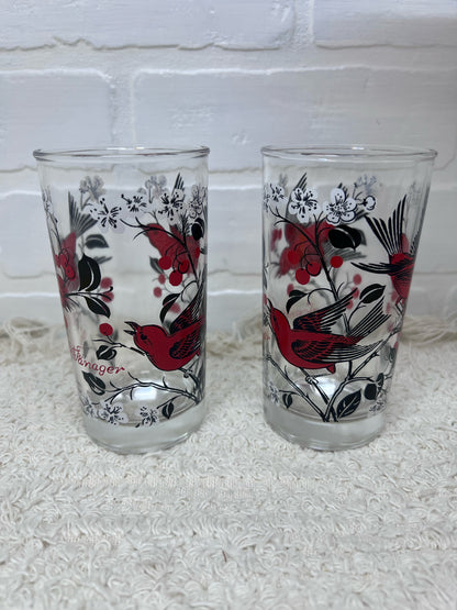 Hazel Atlas Set of 2 Scarlet Tanager Drinking Glass