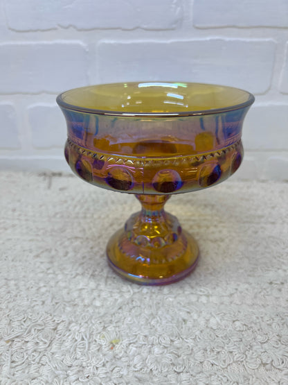 Indiana Glass Kings Crown Iridescent Carnival Glass Compote
