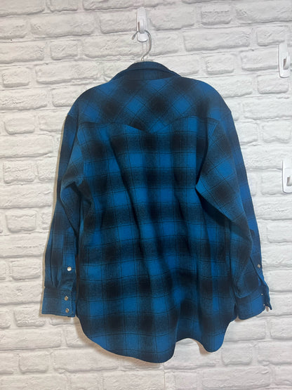 Size Large Vintage Pendleton Blue & Black PLaid Wool Western Shirt/Shacket