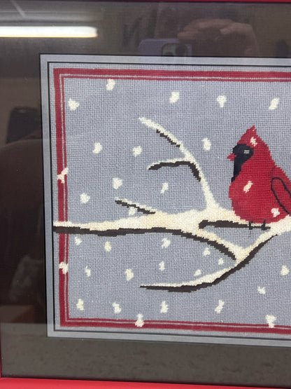 Vintage Framed Winter Cardinal  Piece