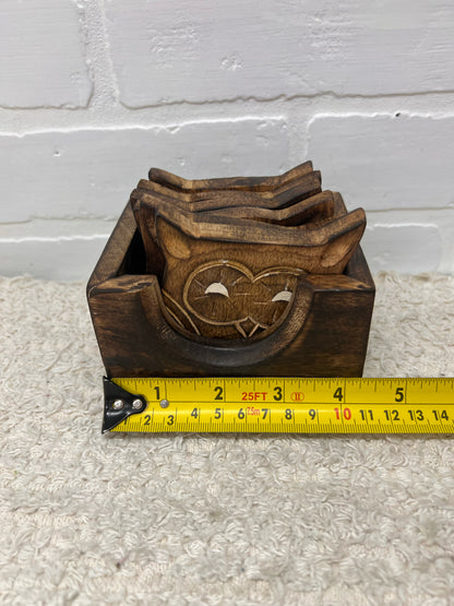 Vintage Wood Owl Coaster Set - Made in India - 6 coasters in box