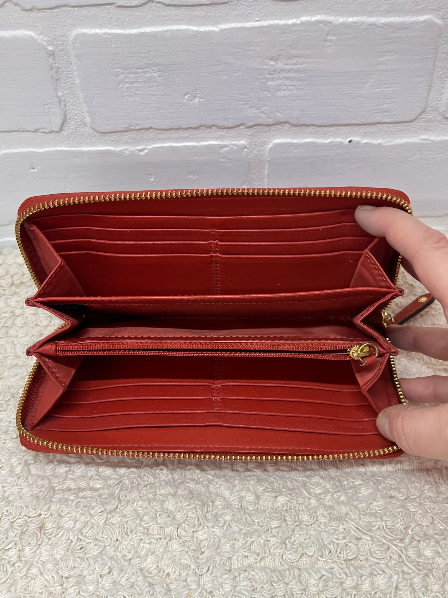 Coach Pleated Front Cognac Colored Leather Wallet