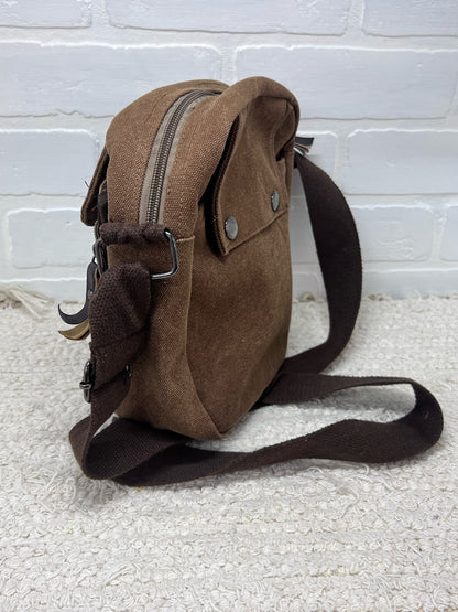 Harwish  Brown Canvas Square Crossbody Bag