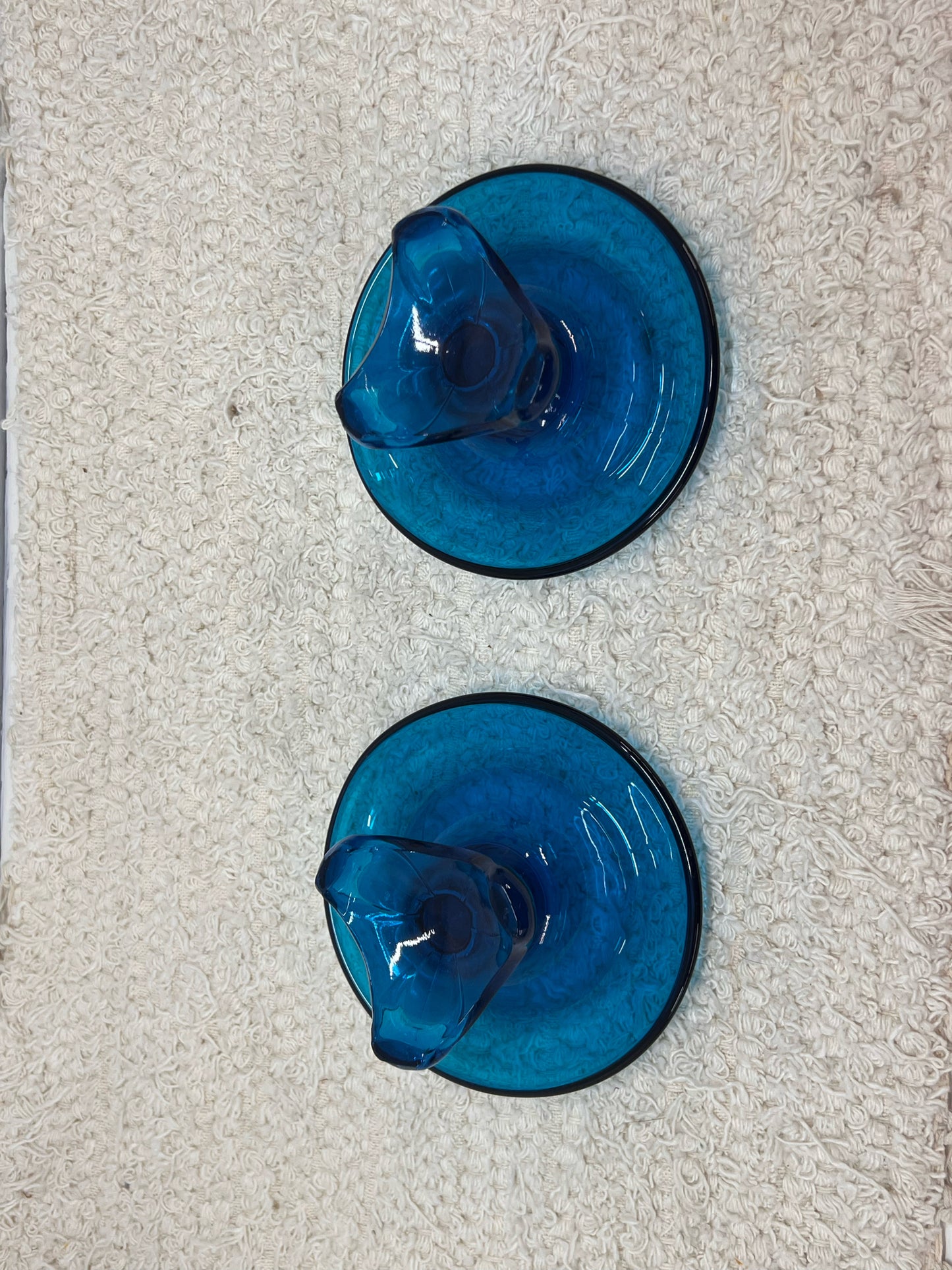 Viking Glass MCM Blue Blown Glass Taper Candle Holders (2)