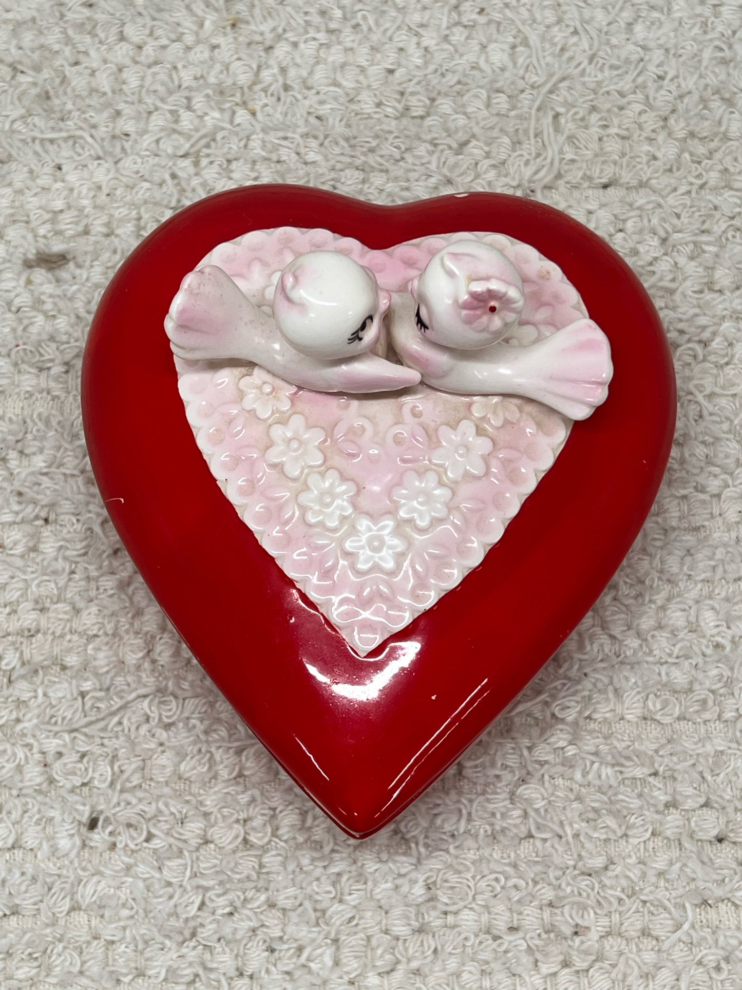 Lefton Heart-Shaped Lovebirds Candy Dish