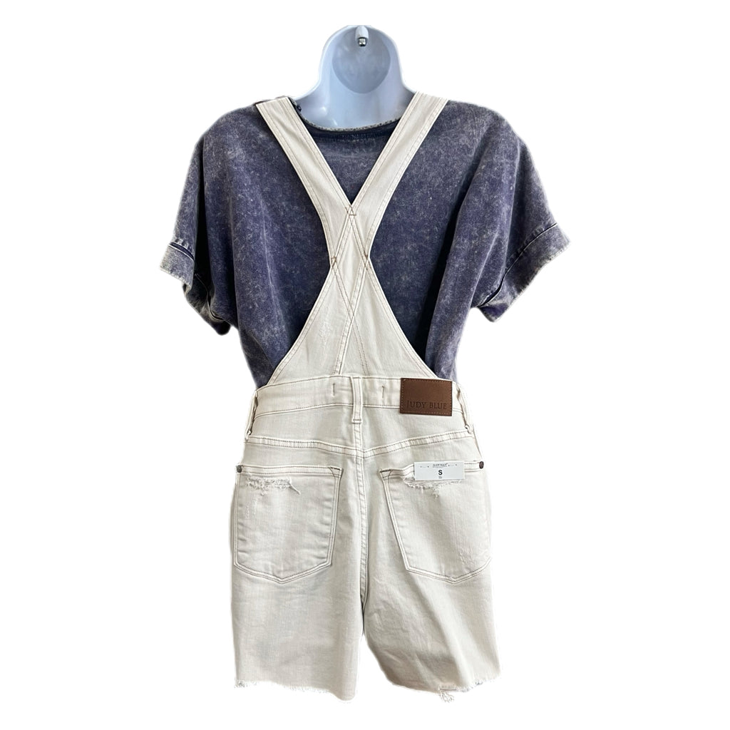 Judy Blue Ecru Cutoff Overall Shorts