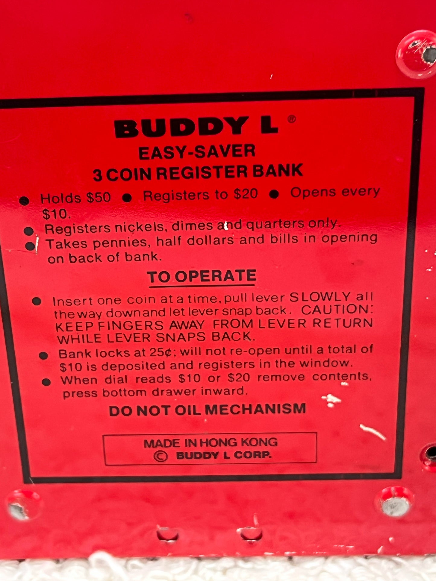 Red Metal. Buddy L Easy-Saver 1970's Cash Register Shaped Coin Bank