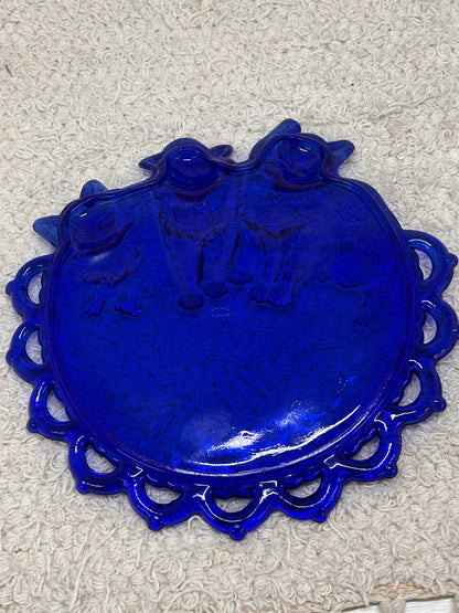 Westmoreland Three Kittens Cobalt Blue Plate