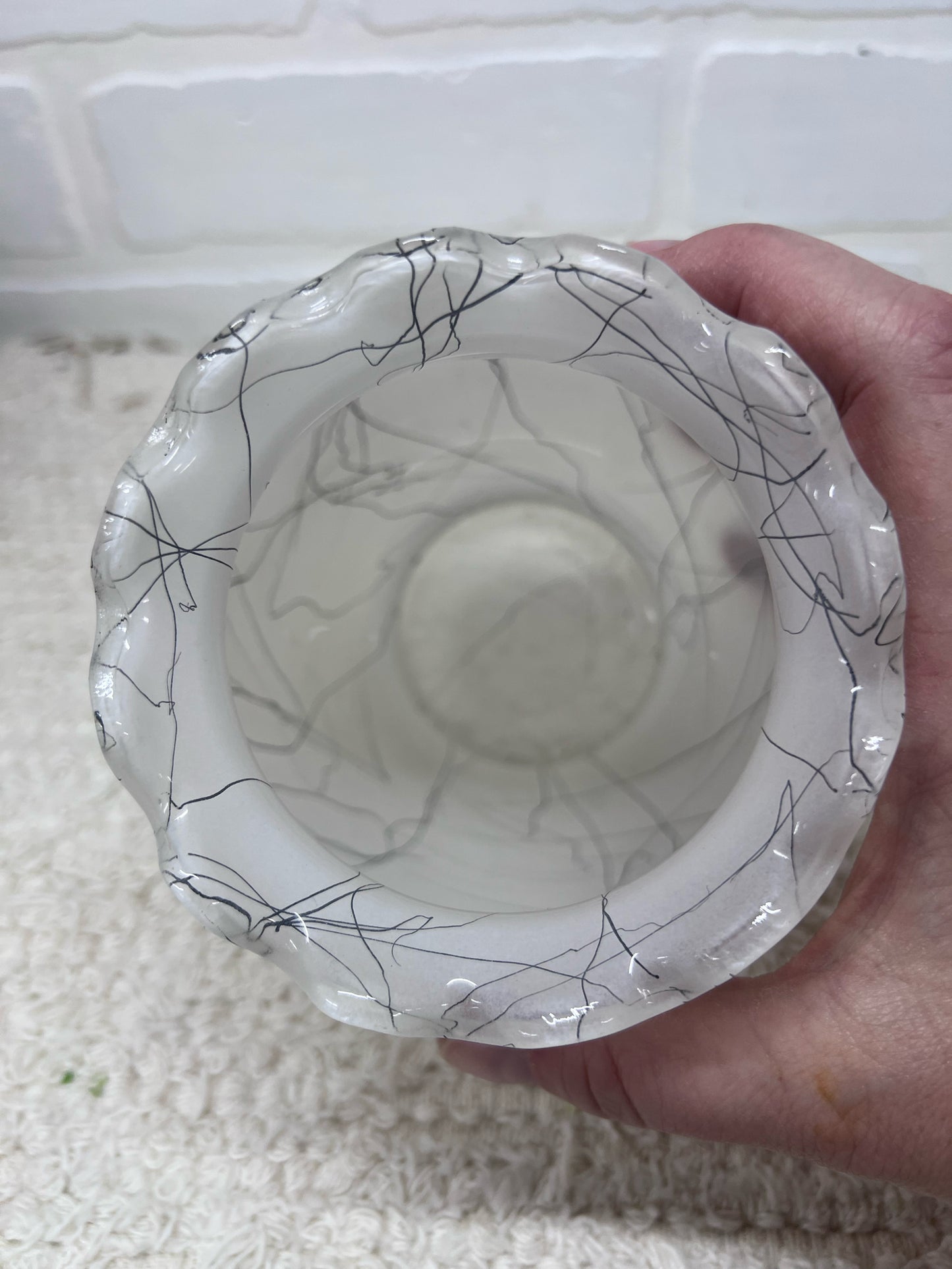 White & Black Hazel Atlas Drizzle Vase