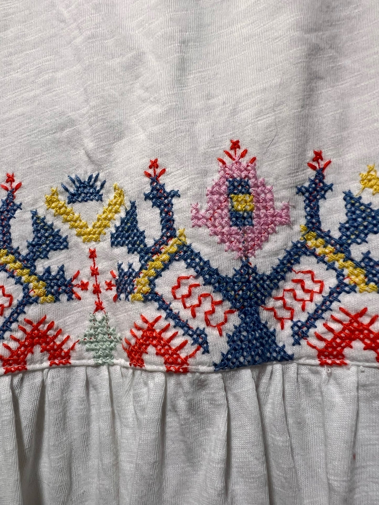 Size 12 Boden White Cotton Button Down Top w/ Embroidered Detail