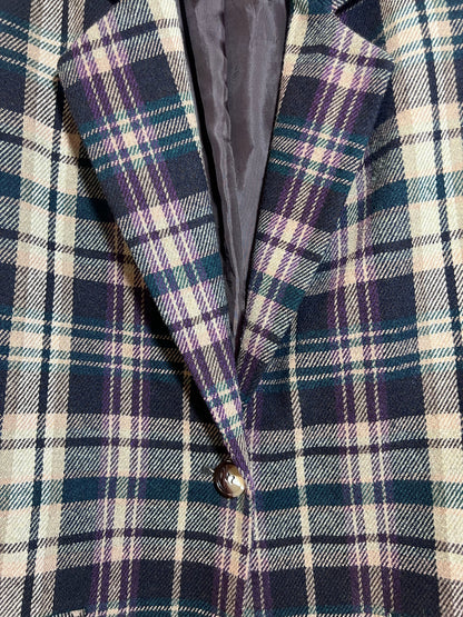 Size 14 P Sag Harbor Brown Muticolor Plaid Wool Blend Blazer