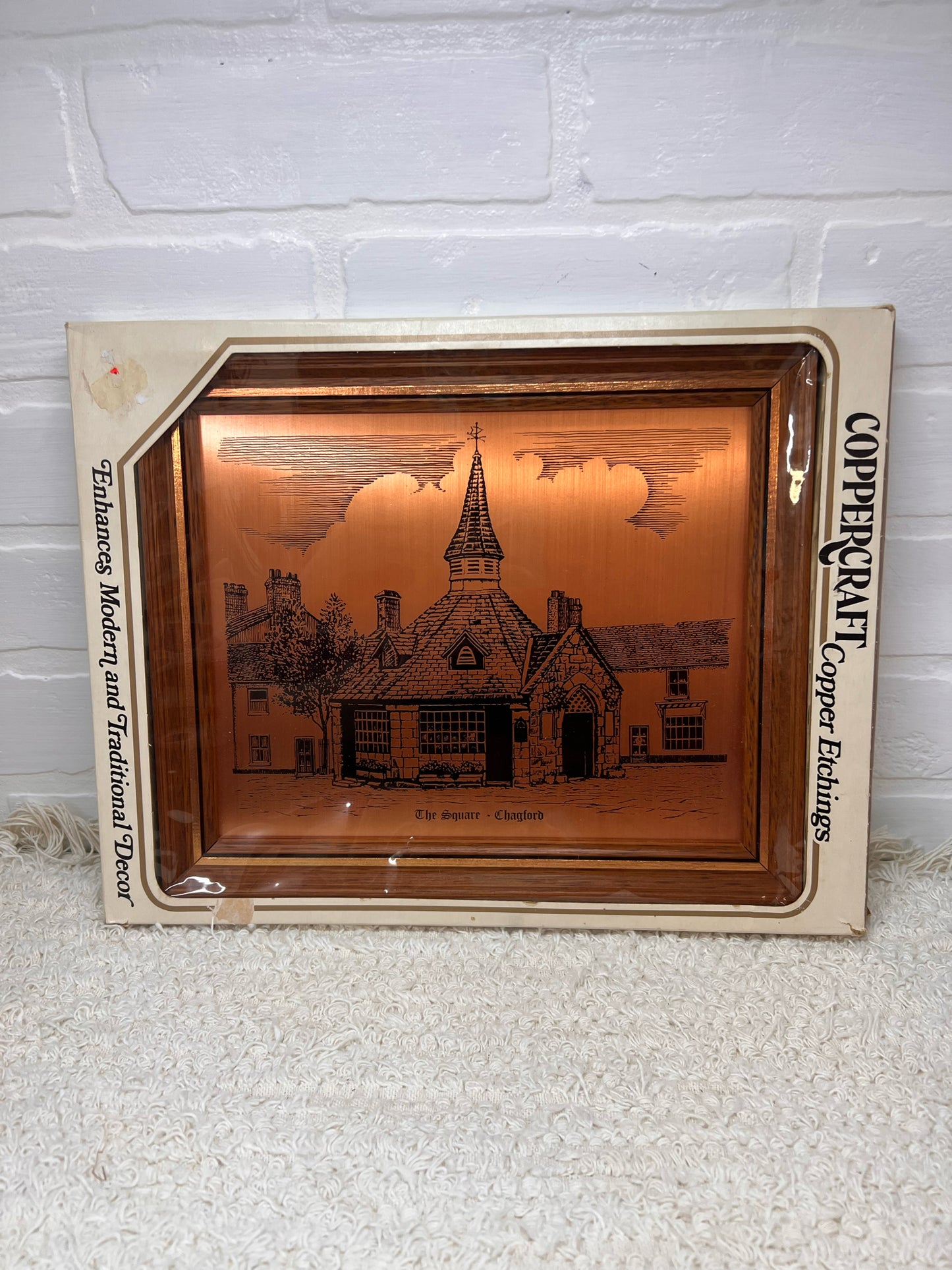Coppercraft New in Box Framed Brass Etching - The Square - Chagford