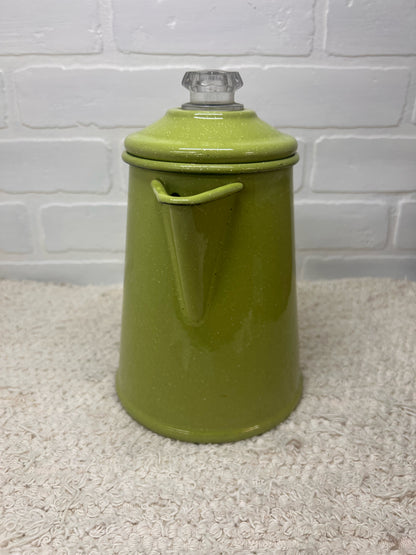 Vintage Green Speckled Enamelware Coffee Pot