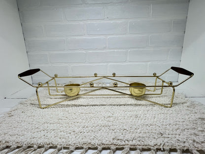 MCM Brass & Wood Casserole Warmer