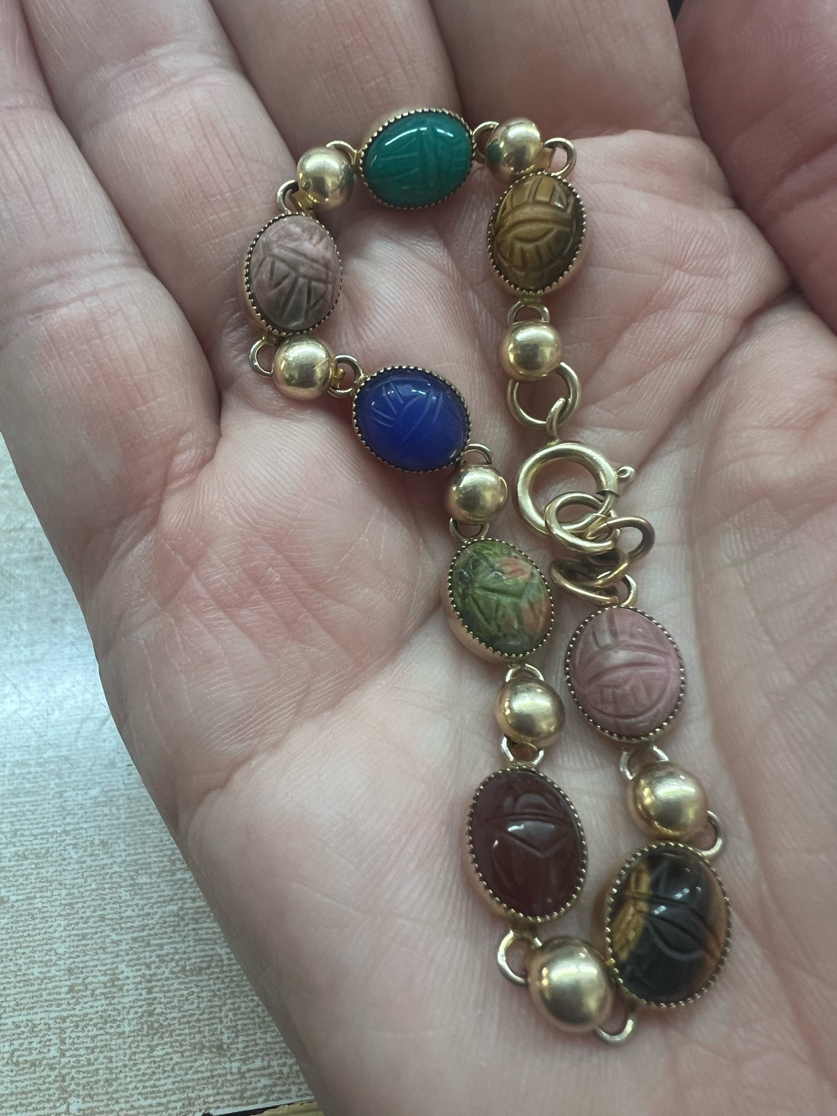 Vintage 1969 Egyptian Revival Scarab Bracelet 12K Gold Filled