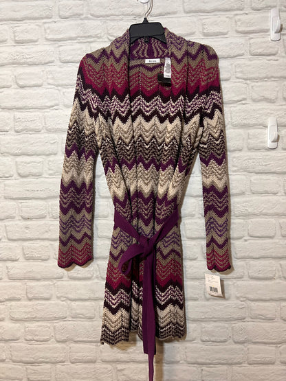 Size M Liz & Co Purple Chevron Multicolor Knit Cardigan NWT