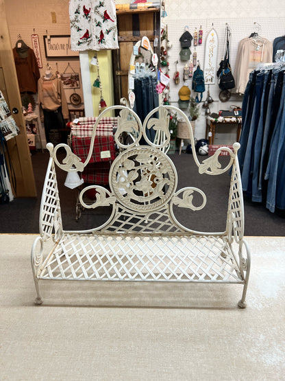 Vintage white metal rack/mini bench/shelf