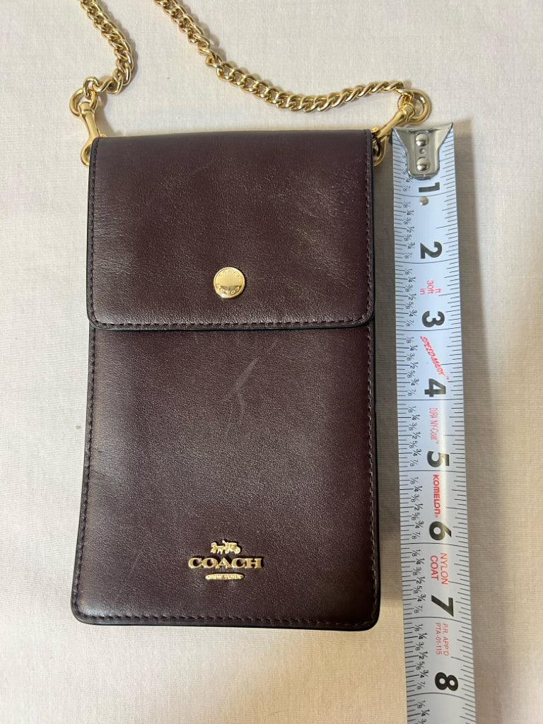 Coach leather dark brown crossbody w/ gold chain strap