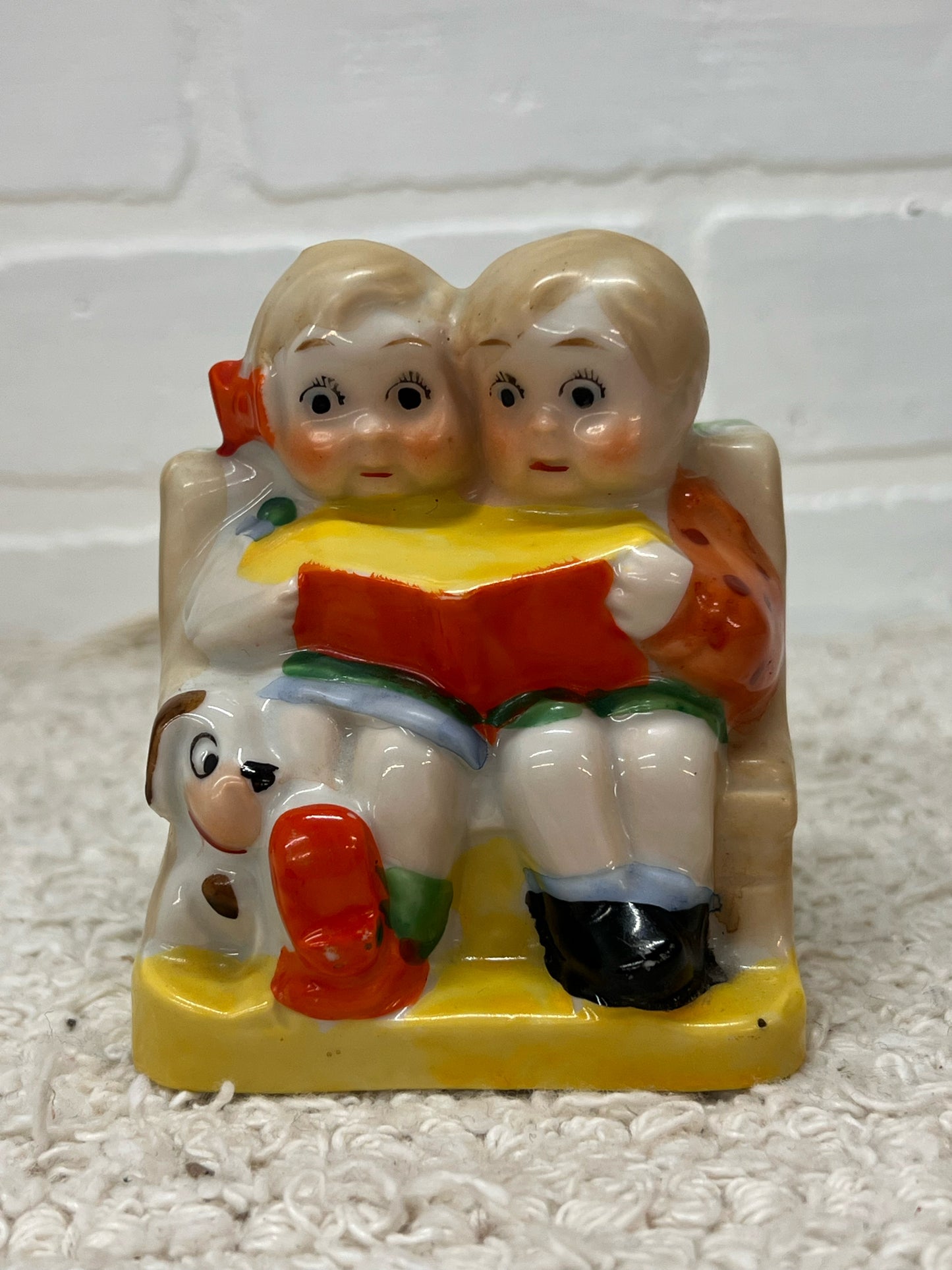 Vintage Planter Figure Two Children w/ Book & Dog
