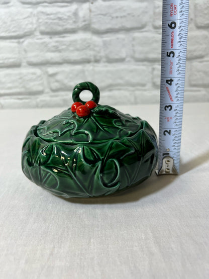 Lefton holly lidded candy dish