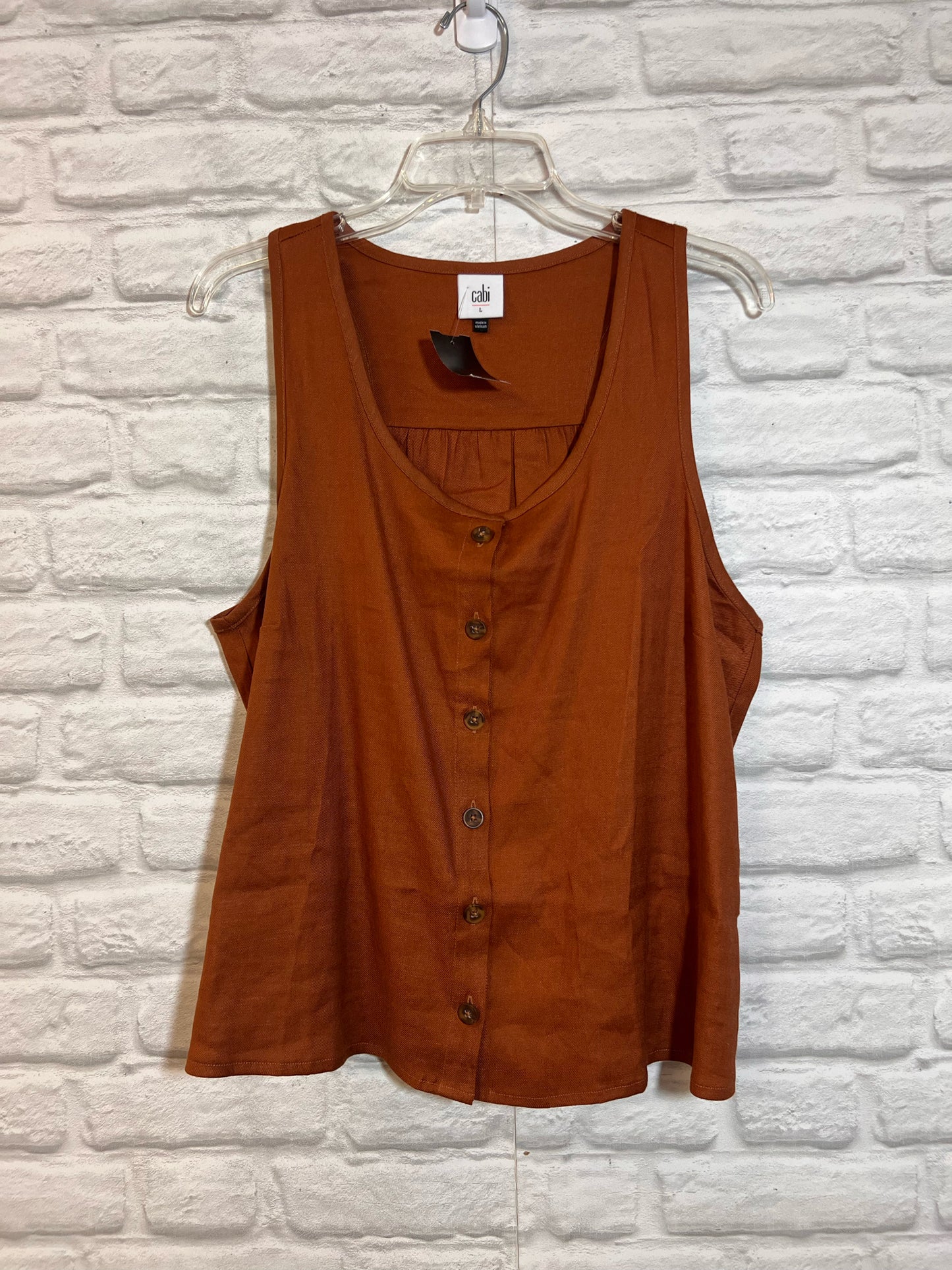 Size L CAbi Button Front Brown Linen Blend Tank Blouse