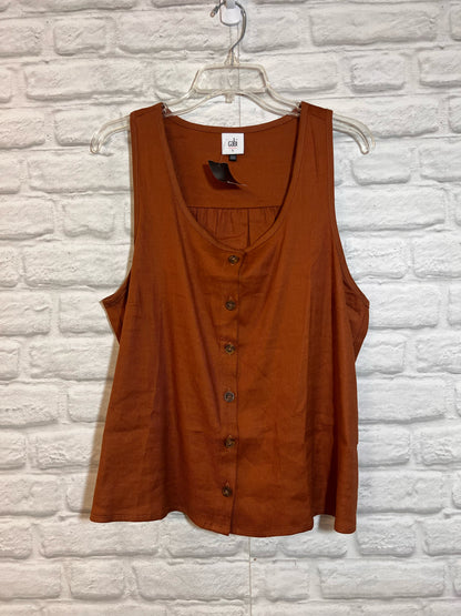 Size L CAbi Button Front Brown Linen Blend Tank Blouse